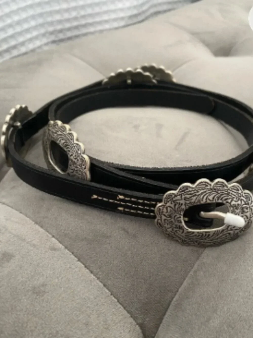 New Lauren Ralph Lauren Black Leather‎ Adjustable Concho Belt